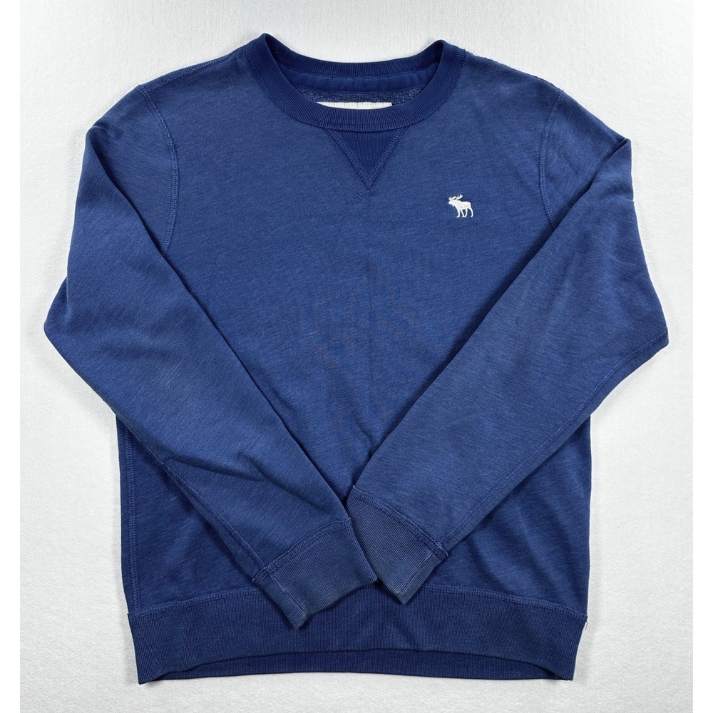 Abercrombie & Fitch Mens Blue Fleece Crewneck Sweatshirt Moose Logo Size S